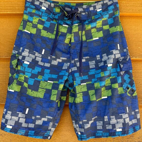 Sunshine Zone Blue Pixeled Men's Swim Trunks Shorts Size 27 - Picture 3 of 7